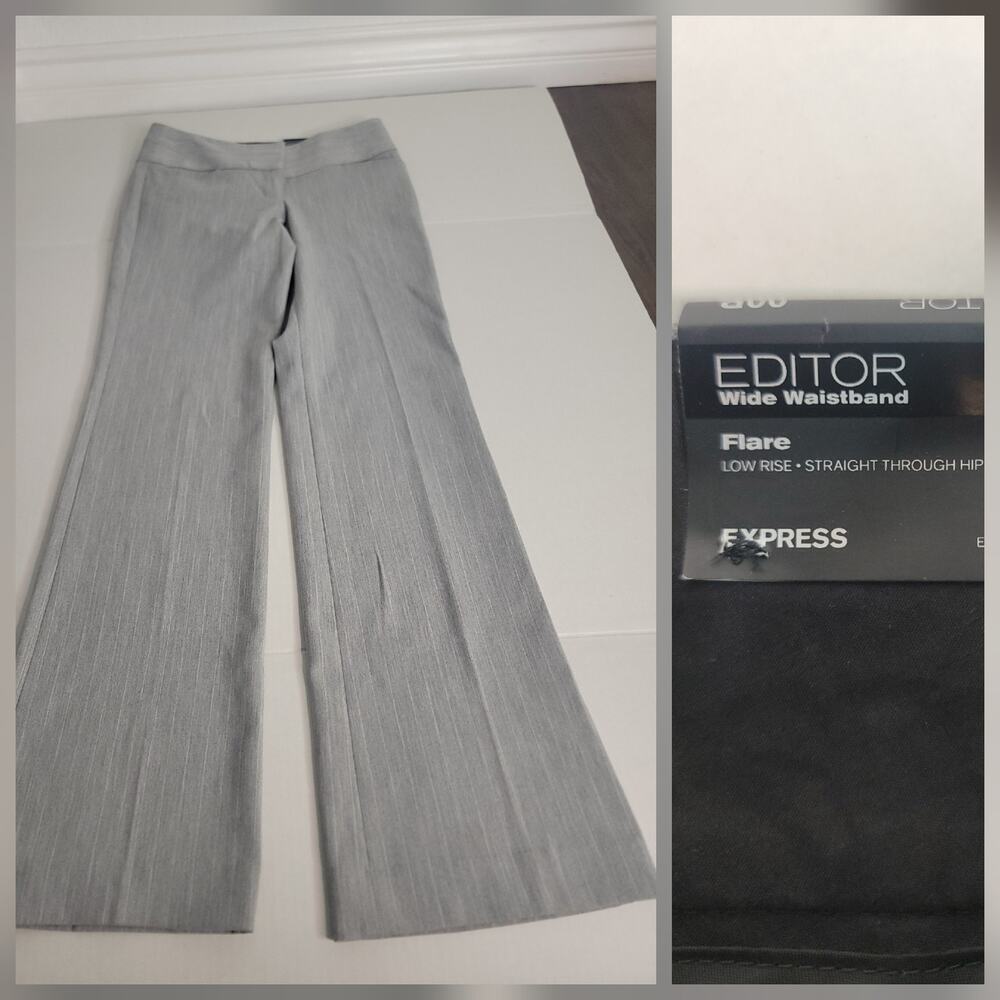 Express Editor Trouser Pants Low Rise Pinstripe Flare SZ 00 Office Siren 90s Y2K